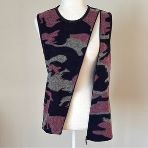 Paniz Wool Camouflage Asymmetrical Zip Vest Size Large